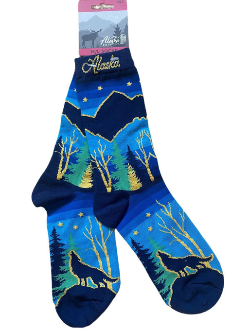 Blue/ Gold Wolf, Ladies Sock WEARABLES / SOCKS