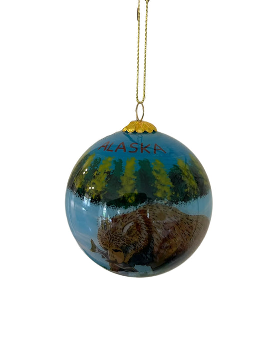 Bear Catching Fish Hand Pained Ornament