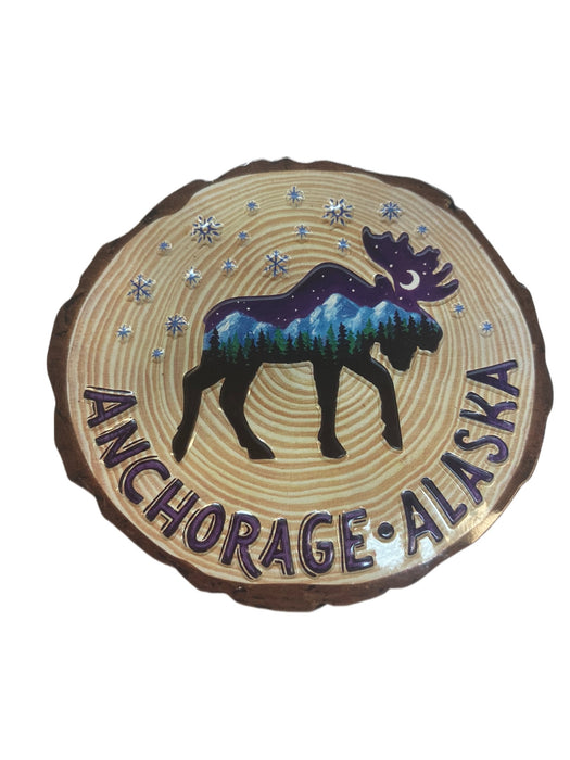 Anchorage Moose  Paint on Wood, Magnet