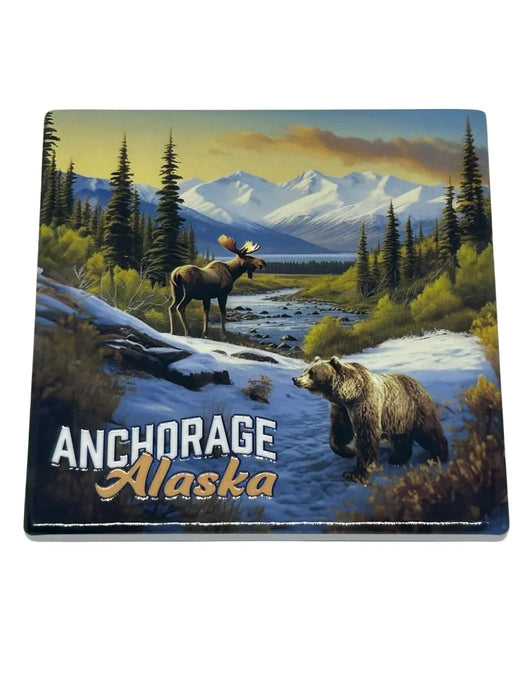 Embossed Anchorage Moose & Bear, Coaster KITCHEN / COASTERS