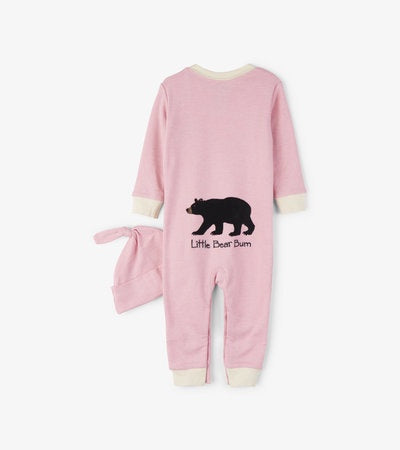 Pink Bear Baby Coverall & Hat