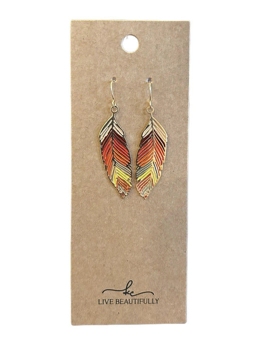Gold/Red/Brown Feather Earrings JEWELRY