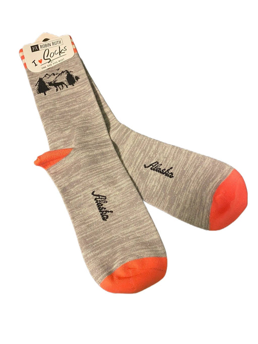 Grey/Peach Moose Mountain,  Adult Sock WEARABLES / SOCKS