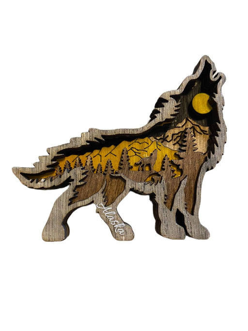 Howling Wolf, Cut Out Wood Magnet COLLECTIBLES / MAGNETS