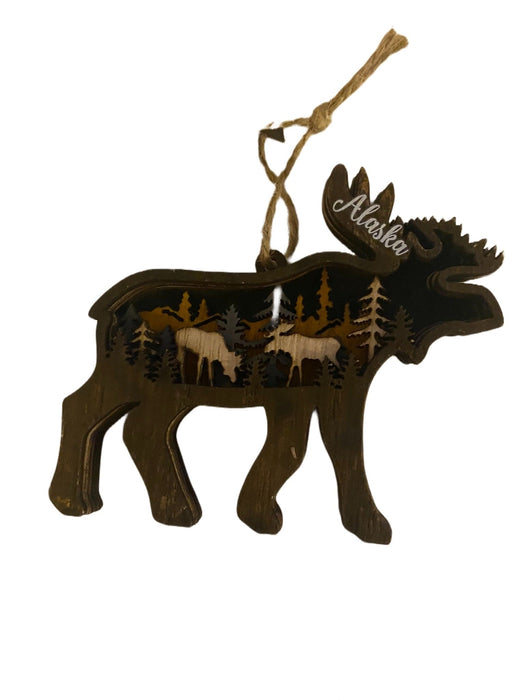 Moose in the woods, Cut out Wood Ornament COLLECTIBLES / ORNAMENTS
