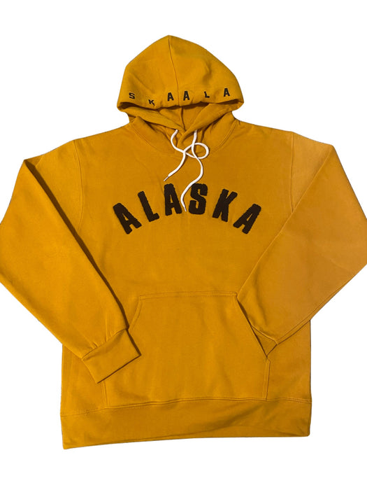 Mustard, Fuzzy Applique, Adult pull over Hoodie