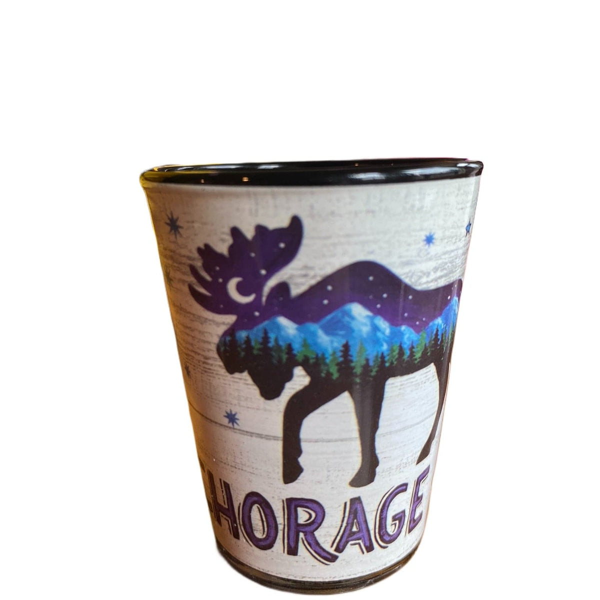 Painted Moose, Anchorage Alaska Shot glass — Polar Bear Gifts