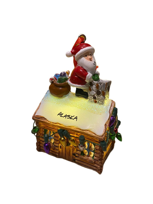 Santa on Log Cabin, Light Up Ornament COLLECTIBLES / ORNAMENTS