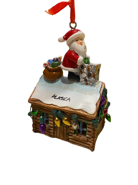 Santa on Log Cabin, Light Up Ornament COLLECTIBLES / ORNAMENTS