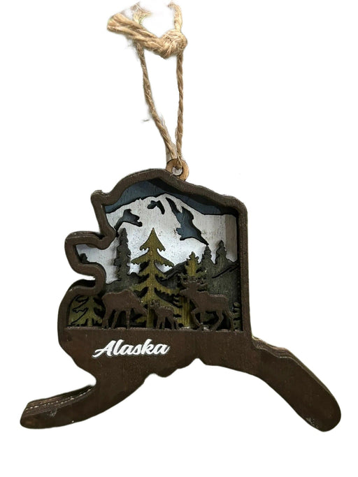 State Shape, moose family Cut out Wood Ornament COLLECTIBLES / ORNAMENTS