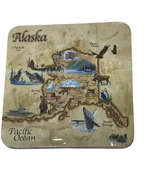 Van Zyle Alaska Map, 2 Pack Coaster Set KITCHEN / COASTERS