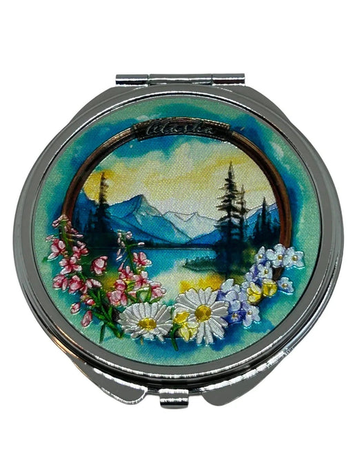 Wildflower Porthole Silver Compact Mirror TRAVEL / ACCESSORIES