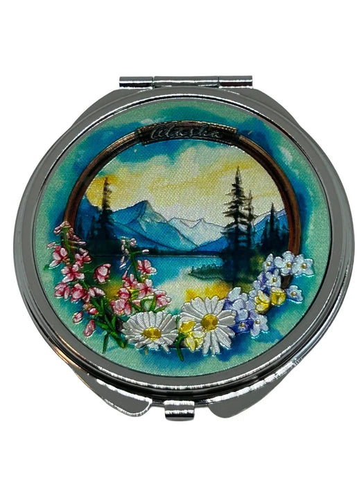 Wildflower Porthole Silver Compact Mirror TRAVEL / ACCESSORIES