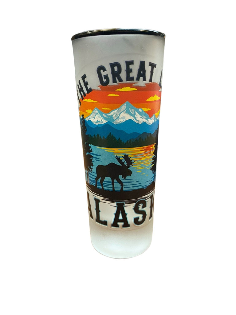 Alaska Reflection The Great Land, Frosted Shot Glass  Polar Bear Gifts