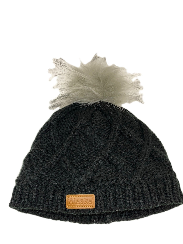 Black Knit Hat with Fuzzy Pom Pom, Winter Hat — Polar Bear Gifts