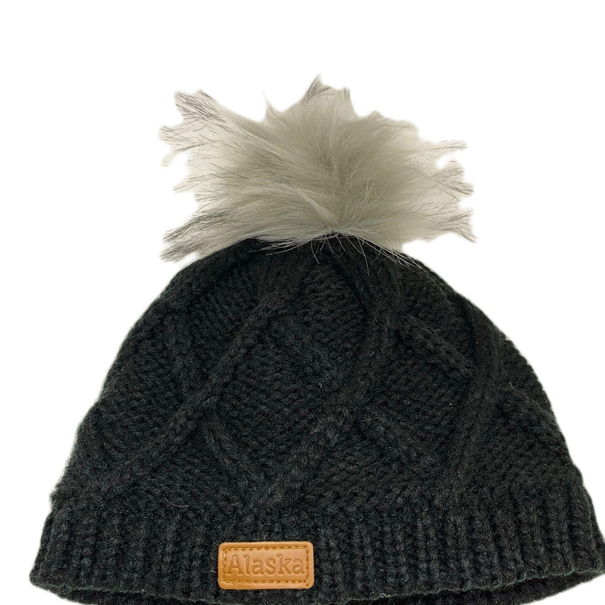 OOAK - black knit hat w/ faux fur pom -  black  colorway Madeline Sparkly Knit Beanie Hat with Finn Raccoon Pom Pom  main image 2