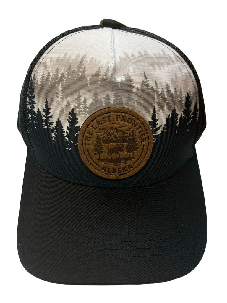 Forest Print with Leather Moose Patch, Trucker Hat — Polar Bear Gifts