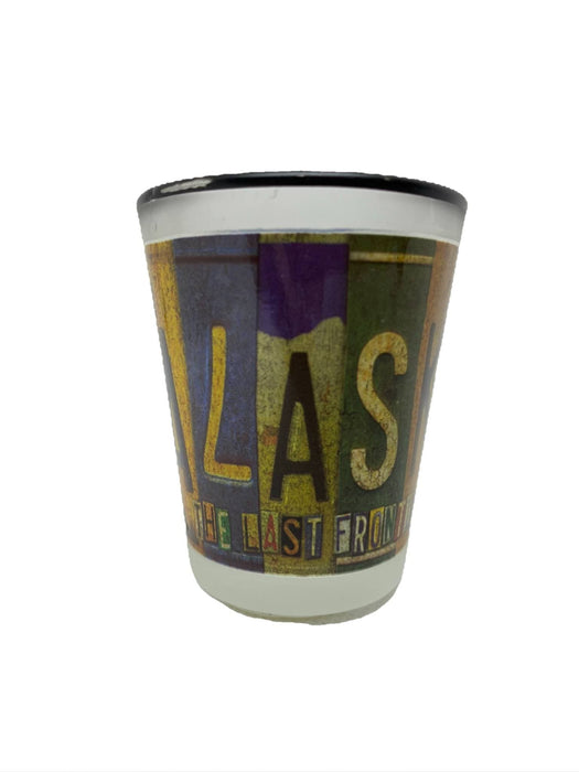 Frosted, Alaska multicolor licenses plate shot glass KITCHEN / SHOT GLASSES