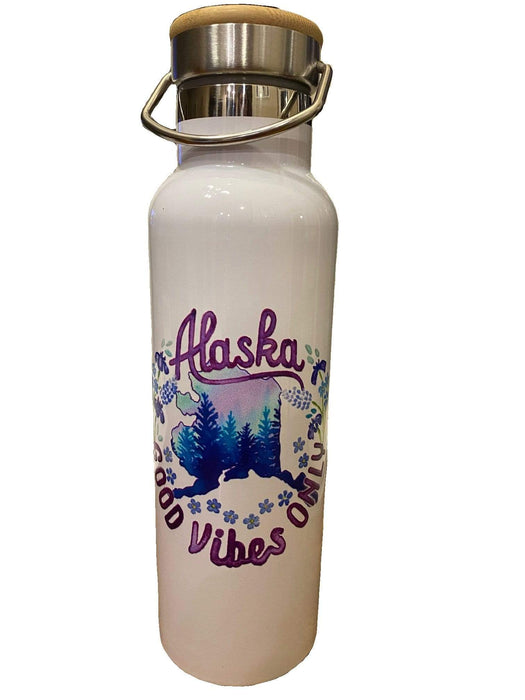 Metal Flask with Bamboo, Alaska Vibes Bottle KITCHEN / THERMALS