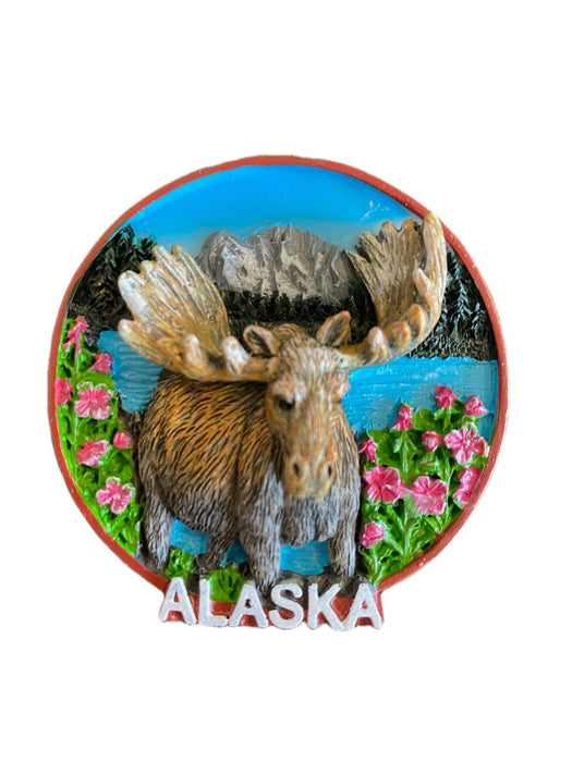 Moose in Fireweed Circle Magnet COLLECTIBLES / MAGNETS