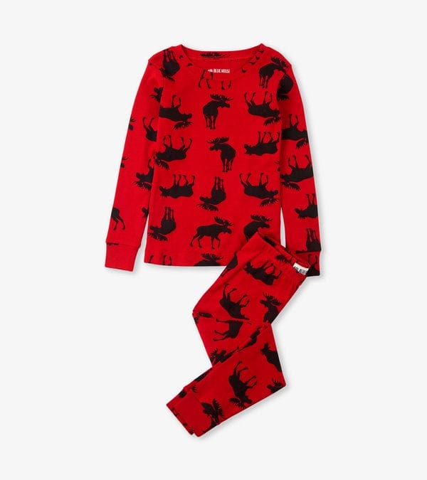 Moose on Red, Kid's PJ Set Kid's Sleepwear