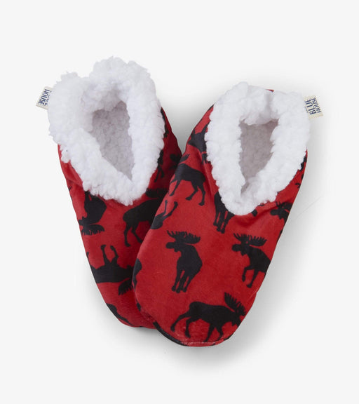 Moose on Red Women's Warm and Cozy Slippers WEARABLES / SLIPPERS