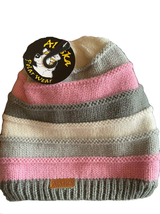 Pink Grey White stripe knit Winter Hat WEARABLES / WINTER HATS