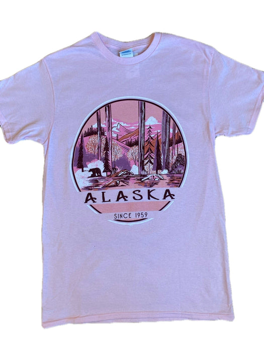 Pink Mountain  Bear scene, Adult T-shirt SOFT GOODS / T-SHIRT